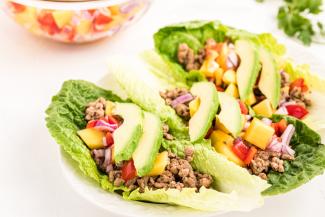 Ground Chicken Lettuce Tacos with Mango Salsa